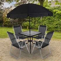 Conjunto para Jardim Mesa com Tampo de Vidro e 4 Cadeiras e Ombrellone Petrópolis Bel