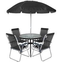 Conjunto para Jardim Mesa com Tampo de Vidro e 4 Cadeiras e Ombrellone Trancoso Bel Conjunto para Jardim Mesa com Tampo de Vidro e 4 Cadeiras e Ombrellone Trancoso Bel