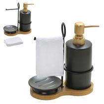 Conjunto Para Lavabo 4 Pecas Preto Com Tampa Dourada 20cm - Espressione