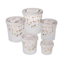Conjunto para Mantimentos com 5 Unidades Plasútil Branco Decorado Praticidade