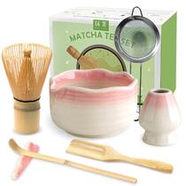 Conjunto para Matcha JBER Tigela de Cerâmica e Bambu 7 Peças Rosa Conjunto para Matcha JBER Tigela de Cerâmica e Bambu 7 Peças Rosa