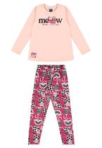 Conjunto para Meninas Blusa Meia Malha e Calça Legging em Cotton Bee Loop