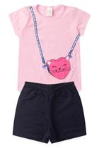 Conjunto para meninas verão estampa bolsa rosa claro