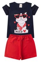 Conjunto para meninas verão estampa cachorro marinho
