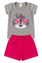 Conjunto para meninas verão estampa cachorro óculos mescla