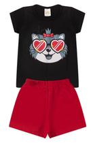 Conjunto para meninas verão estampa cachorro óculos preto