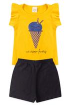 Conjunto para meninas verão estampa com glitter sorvete amarelo Conjunto para meninas verão estampa com glitter sorvete amarelo
