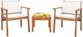 Conjunto para pátio Devoko de 3 peças em madeira de acácia com almofadas bege Conjunto para pátio Devoko de 3 peças em madeira de acácia com almofadas bege