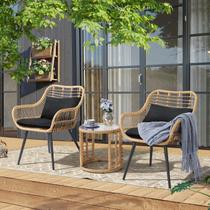 Conjunto para pátio JOIVI de 3 peças em vime rattan com mesa de vidro Conjunto para pátio JOIVI de 3 peças em vime rattan com mesa de vidro