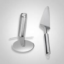 Conjunto Para Pizza Cortador Aço Inox E Espátula Triangular