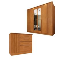 Conjunto para Quarto 1 Guarda-Roupa 6 Portas com Espelho e 1 Cômoda 4 Gavetas Ripado Nova York Espre Bege/Cinamomo Conjunto para Quarto 1 Guarda-Roupa 6 Portas com Espelho e 1 Cômoda 4 Gavetas Ripado Nova York Espre Bege/Cinamomo