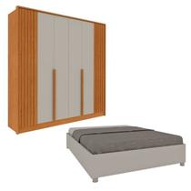 Conjunto para Quarto 1 Guarda Roupa Ripado Nova York 1 Cama Casal Queen Monaco Espresso Móveis