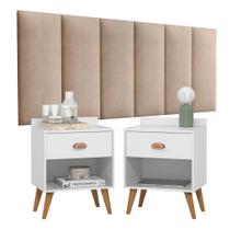 Conjunto Para Quarto Cabeceira Julia 1.40 Cama Casal com 2 Mesas de Cabeceira Pérola New
