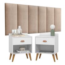 Conjunto Para Quarto Cabeceira Rubi 1.40 Cama Casal com 2 Mesas de Cabeceira Pérola New