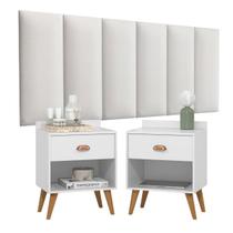 Conjunto Para Quarto Cabeceira Rubi 1.40 Cama Casal com 2 Mesas de Cabeceira Pérola New