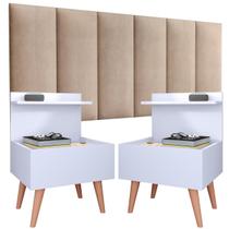 Conjunto Para Quarto Cabeceira Rubi 1.60 Cama Queen com 2 Mesas de Cabeceira Laura