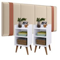Conjunto Para Quarto Cabeceira Rubi 1.60 Cama Queen com 2 Mesas de Cabeceira Madero New