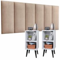 Conjunto Para Quarto Cabeceira Rubi 1,40 Cama Casal com 2 Mesas de Cabeceira Charme