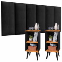 Conjunto Para Quarto Cabeceira Rubi 1,60 Cama Queen com 2 Mesas de Cabeceira Charme