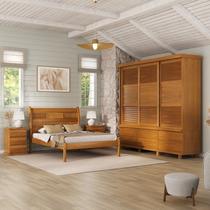 Conjunto para Quarto Casal com Cama King e Guarda-Roupa 3 Portas de Correr Veneziana Marrom/Mogno Mel