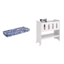 Conjunto para Quarto de Bebê Berço 3 em 1 Escrivaninha Trocador com Colchão Zain Móveis Reller Branco