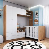 Conjunto para Quarto de Bebê com Berço 3 em 1, Cômoda e Guarda-Roupas Marrom/Nogal Manchester com Branco