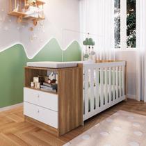 Conjunto para Quarto de Bebê com Cômoda 2 Gavetas e Berço com Colchão Aconchego Marrom/Nogal Manchester/Branco Conjunto para Quarto de Bebê com Cômoda 2 Gavetas e Berço com Colchão Aconchego Marrom/Nogal Manchester/Branco