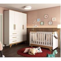 Conjunto para Quarto de Bebê com Guarda Roupa 4 Portas e Berço Retrô Conjunto para Quarto de Bebê com Guarda Roupa 4 Portas e Berço Retrô