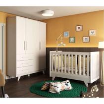 Conjunto para Quarto de Bebê com Guarda Roupa e Berço com Capitone Retrô Móveis Peroba Branco Brilho/material sintético Branco