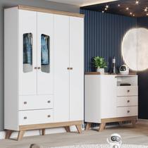 Conjunto para Quarto de Bebê Guarda-Roupas e Cômoda Branco e Jequitibá Retrô Confete