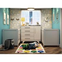 Conjunto para Quarto de Bebê Irmãos Cômoda e 2 Berços Retrô Móveis Peroba Branco Brilho