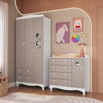 Conjunto para Quarto Infantil com Guarda-Roupa e Cômoda Trocador Encanto Branco/Cinnamon