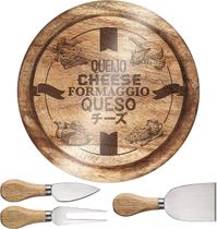 Conjunto para Queijo 4 P/ tábua vidro Madeira Euro Home