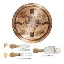 Conjunto para Queijo 4 Peças com Tábua vidro Decoração Madeira QUE5524 Euro Home