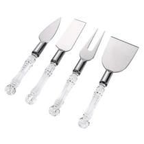 Conjunto Para Queijo 4 Peças Em Inox Com Cabo Transparente