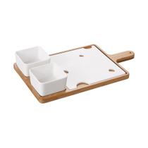 Conjunto Para Queijo de Porcelana e Madeira 4 Peças Hauskraft