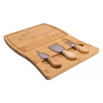Conjunto para Queijo e Frios c/ Faca, Garfo, Espátula e Tábua de Bambu 33x25cm Conjunto para Queijo e Frios c/ Faca, Garfo, Espátula e Tábua de Bambu 33x25cm