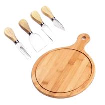 Conjunto para Queijo Frios Petiscos Bambu 5 Peças Faca Garfo