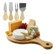 Conjunto para Queijo Tábua Petisqueira Bambu e 4 Utensílios Inox Queijeira Conjunto para Queijo Tábua Petisqueira Bambu e 4 Utensílios Inox Queijeira