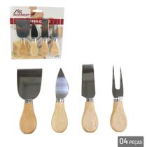 Conjunto Para Queijos e Frios Inox Madeira 4 Pçs Conjunto Para Queijos e Frios Inox Madeira 4 Pçs