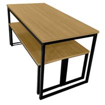 Conjunto para Refeitório Estilo Industrial Mesa com 2 Bancos Separados Nogal/Preto REALME