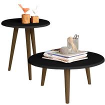 Conjunto Para Sala de Estar com Mesa de Centro e Mesa Lateral Preto Fosco - Lyam Decor