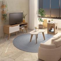 Conjunto para Sala de Estar Lotus com Rack para TV até 60 Polegadas, Mesa de Centro e Mesa Lateral Carvalho e Off White Conjunto para Sala de Estar Lotus com Rack para TV até 60 Polegadas, Mesa de Centro e Mesa Lateral Carvalho e Off White