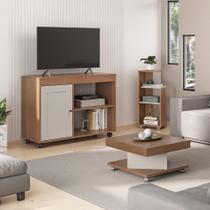 Conjunto para Sala de Estar Sampa com Rack para TV até 47 Polegadas, Mesa de Centro e Mesa Lateral Cinamomo e Off White