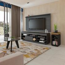 Conjunto para Sala de Estar Treviso com Rack, Painel para TV até 55 Polegadas, Mesa de Centro e Mesa Lateral Preto e Pinho