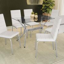 Conjunto para Sala de Jantar 1 Mesa Loire Tampo de Vidro Retangular 6 Cadeiras Amsterdã