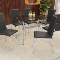 Conjunto para Sala de Jantar 1 Mesa Loire Tampo de Vidro Retangular 6 Cadeiras Amsterdã Conjunto para Sala de Jantar 1 Mesa Loire Tampo de Vidro Retangular 6 Cadeiras Amsterdã