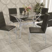 Conjunto para Sala de Jantar 1 Mesa Loire Tampo de Vidro Retangular 6 Cadeiras Amsterdã Conjunto para Sala de Jantar 1 Mesa Loire Tampo de Vidro Retangular 6 Cadeiras Amsterdã