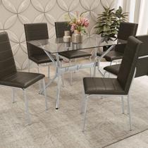 Conjunto para Sala de Jantar 1 Mesa Loire Tampo de Vidro Retangular 6 Cadeiras Amsterdã Marrom/Cromado