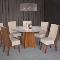 Conjunto para Sala de Jantar 6 Cadeiras Invicta Bege/Mel/Off White/Bronze Conjunto para Sala de Jantar 6 Cadeiras Invicta Bege/Mel/Off White/Bronze